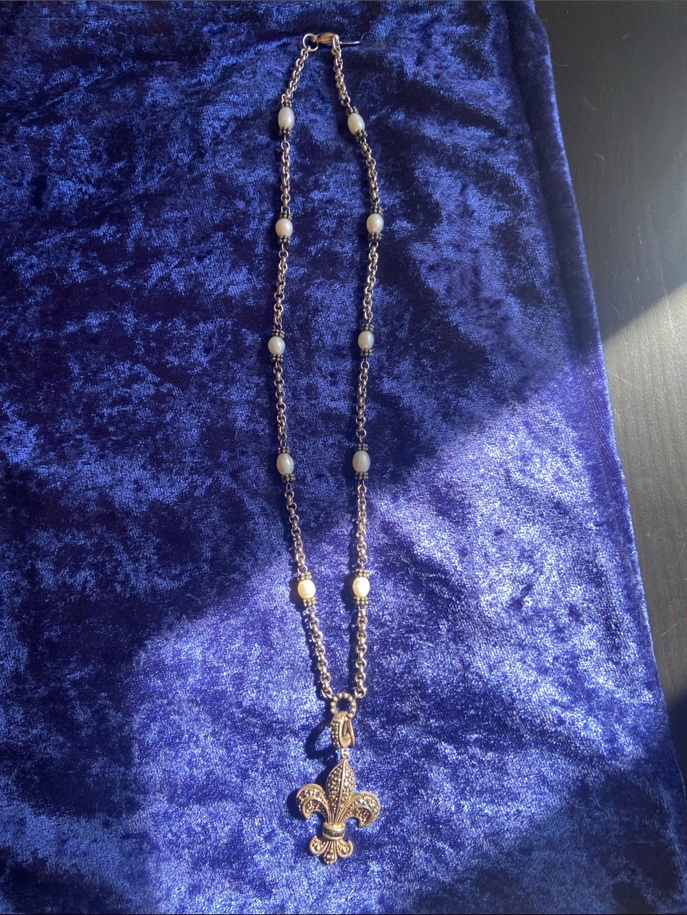 Fleur-de-Lis sterling silver enhancer Necklace with fresh water pearls